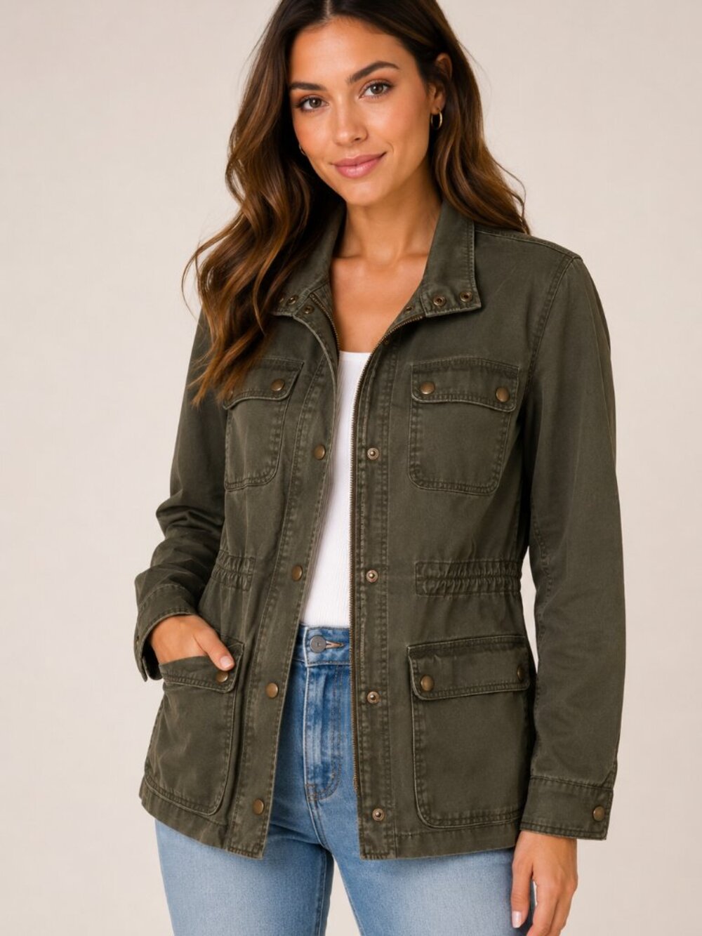 J.Crew Utility Field Jacket Womens XS Olive Green Military Cargo Anorak
